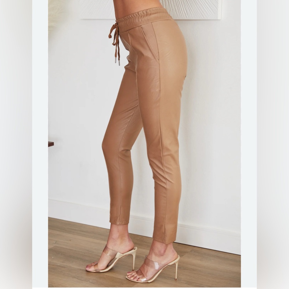 Melissa Nepton Faux Leather Pants | Tan | Size Small | Drawstring Waist - Picture 12 of 13